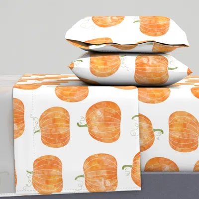 Spoonflower Medium Watercolor Pumpkin Pattern Orange On White King Sheet Set