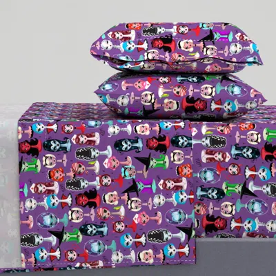 Spoonflower Medium--spooky Dolls On Purple Queen Sheet Set
