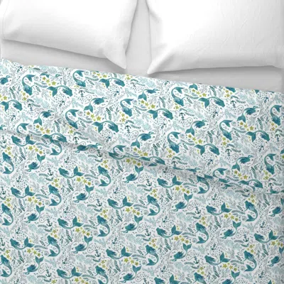 Spoonflower Mermaid Ocean White Small - More Mermaids Wide Cotton Sateen 3.5 oz 26" X 20" Standard Knife Edge