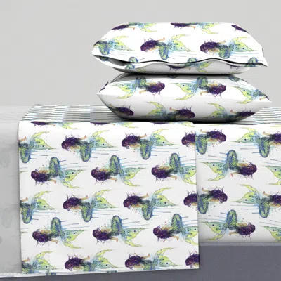 Spoonflower Mermaid - Watercolor Queen Sheet Set