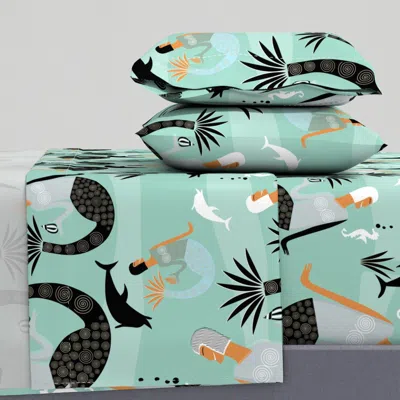 Spoonflower Mermaids (aqua) King Sheet Set
