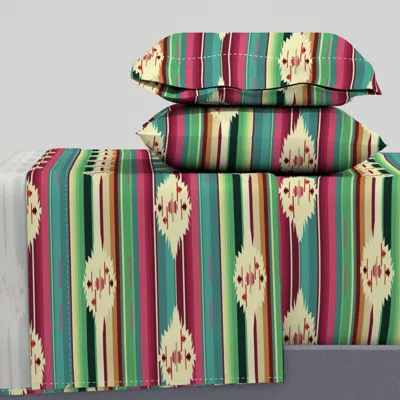 Spoonflower Mexican Stripes With Center - Medium Queen Sheet Set
