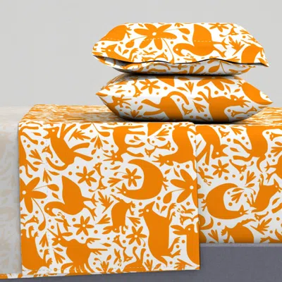 Spoonflower Mexico Springtime Orange On White (large Scale) Queen Sheet Set
