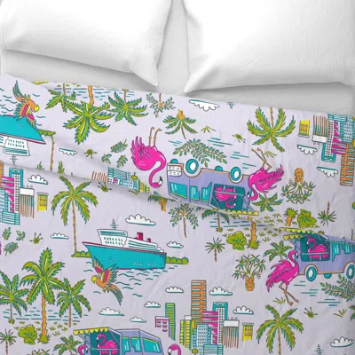 Spoonflower Miami Toile - Flamingo Remix - Colorful - Large Wide Cotton Sateen 3.5 oz 26" X 20" Standard Knife E