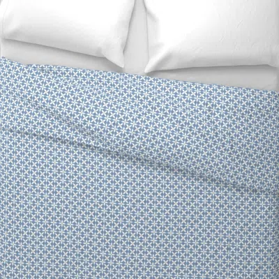 Spoonflower Micro Blue Floral-geometric-pale Sky White Green-small Sewing Projects Wide Cotton Sateen 3.5 oz 26"