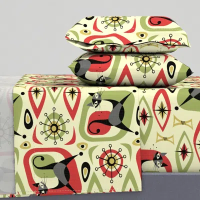 Spoonflower Mid Century Cat Abstract Queen Sheet Set