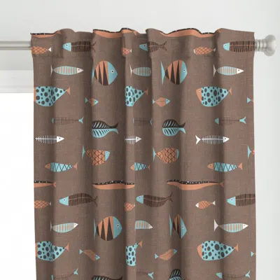 Spoonflower Mid Century Fish Aqua Curtain Panel