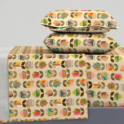 Spoonflower Mid Century Flowers Kaleidoscope - Medium Scale Cal King Sheet Set