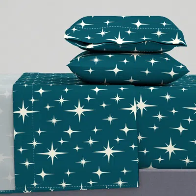 Spoonflower Mid Century Modern Atomic Blue Queen Sheet Set