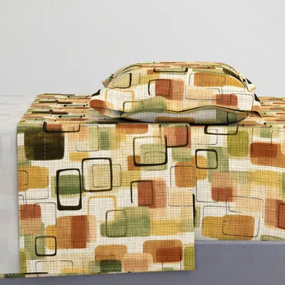 Spoonflower Mid Century Modern Earthtones Hand Painted Golden Brown Green Woven Twin Xl Sheet Set