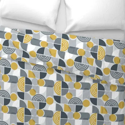 Spoonflower Mid Century Modern Geometric - Retro Bauhaus Arches Gray Mustard (l) King Pillow Sham