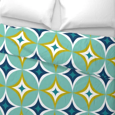 Spoonflower Mid Century Modern Geometric Starburst - Scandinavian Atomic Aqua Navy (j) Euro Pillow S
