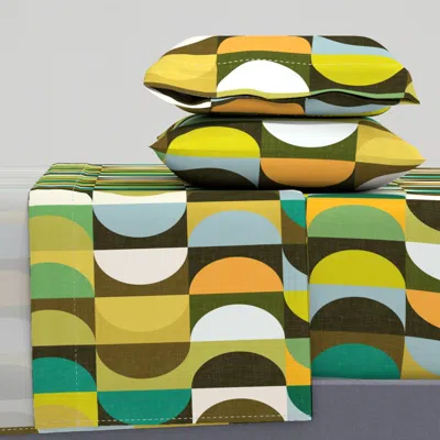 Spoonflower Mid Century Modern Shapes - Hiking In The Woods / Large Queen Sheet Set