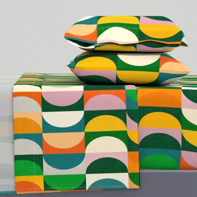 Spoonflower Mid Century Modern Shapes - Vintage Garden Party / Large Queen Sheet Set