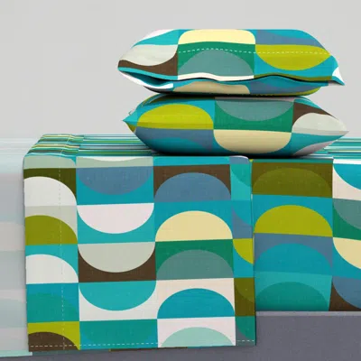 Spoonflower Mid Century Modern Shapes - Vintage Lake And Forest / Large Queen Sheet Set