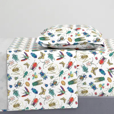 Spoonflower Mid Century Retro Bugs-white-medium Scale Twin Sheet Set