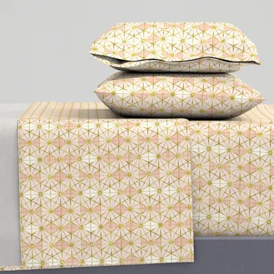 Spoonflower Mid Century Triangle Lattice Geometric - Modern Minimalist Pink Gold (r) Queen Sheet Set