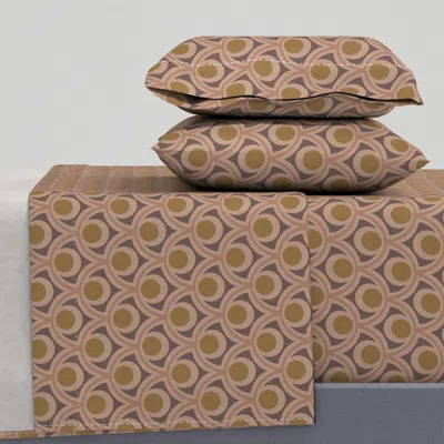 Spoonflower Mid Mod Linen With Abstract Geometric Oculus - Gold & Mocha Mousse King Sheet Set