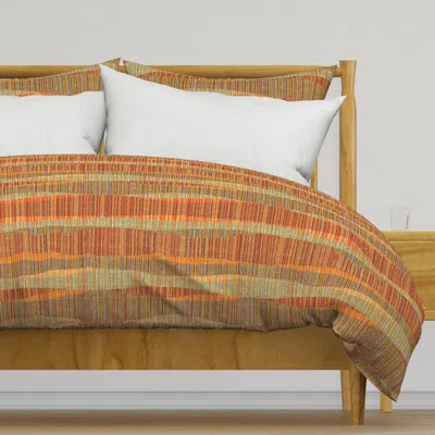 Spoonflower Mid Mod Lines Brown Orange Duvet Cover