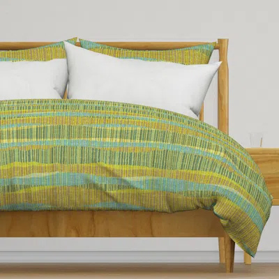 Spoonflower Mid Mod Lines Olive And Brown Duvet Cover