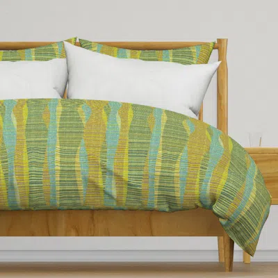 Spoonflower Mid Mod Lines Olive And Brown Duvet Cover