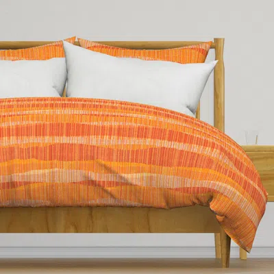 Spoonflower Mid Mod Lines Red Coral Orange Duvet Cover