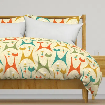 Spoonflower Mid Mod Meow On Tan Xl Scale Duvet Cover