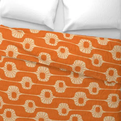 Spoonflower Mid Mod Stripes Horizontal On Orange Wide Cotton Sateen 3.5 oz 26" X 20" Standard Knife Edge
