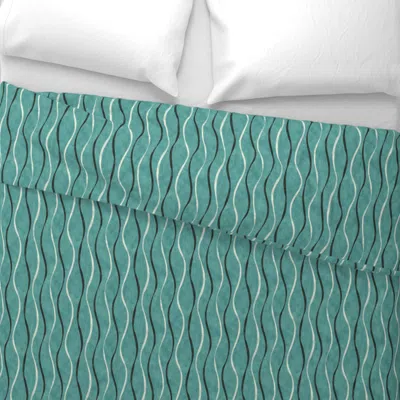 Spoonflower Mid Mod Wave Stripe - Steel Teal - Abstract Mcm Vintage King Pillow Sham