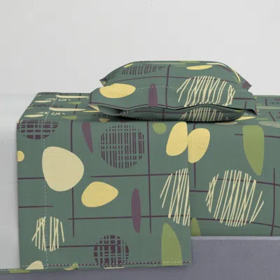 Spoonflower Mid-century Modern Abstract Shapes Pine Purple Sage - L Twin Xl Sheet Set