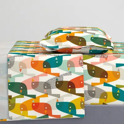 Spoonflower Midmod Birding Twin Sheet Set