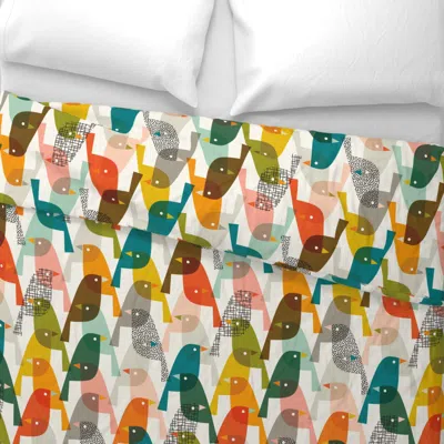 Spoonflower Midmod Birding Wide Cotton Sateen 3.5 oz 26" X 20" Standard Knife Edge