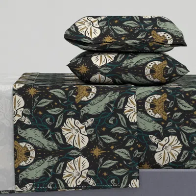 Spoonflower Midnight Garden Multicolor Black King Sheet Set