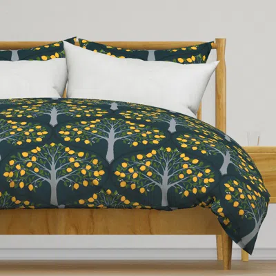 Spoonflower Midnight Lemon Trees - Large Duvet Cover