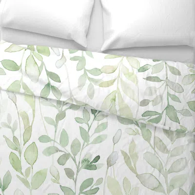 Spoonflower Midsummer // Leaves In Light Green X-large Scale Wide Cotton Sateen 3.5 oz 26" X 20" Standard Knife 