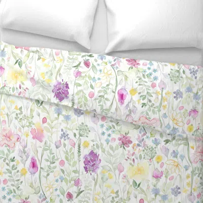Spoonflower Midsummer Watercolor Wild Flowers Large Scale Wide Cotton Sateen 3.5 oz 26" X 20" Standard Knife Edg