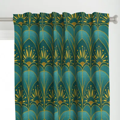 Spoonflower Mimosa Art Deco Teal And Curtain Panel