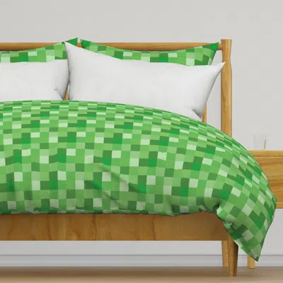 Spoonflower Mine Craft Checkered Green Duvet Cover