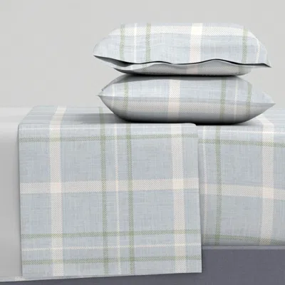 Spoonflower Minimal Textured Plaid Check / Heritage Revival Style - Large - Blue Green King Sheet Se