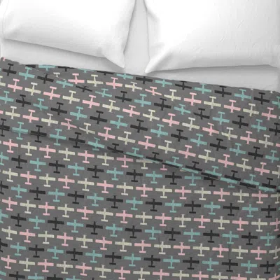 Spoonflower Minimalist Airplane Formation On Gray Wide Cotton Sateen 3.5 oz 26" X 20" Standard Knife Edge