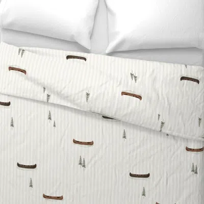 Spoonflower Minimalist Canoes In The Lake On Cloud Dancer Large - Cabin Bathroom Wall King Pillow Sh In White
