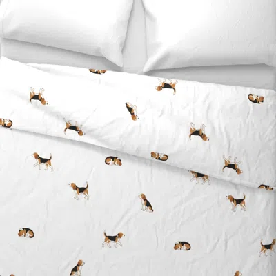 Spoonflower Minimalistic Beagles - White Large Wide Cotton Sateen 3.5 oz 26" X 20" Standard Knife Edge