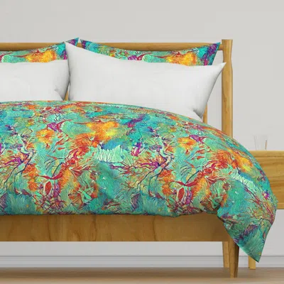 Spoonflower Mint Orange Ink Painting Duvet Cover