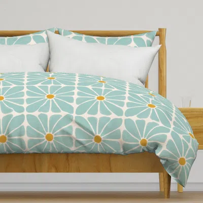 Spoonflower Mint Retro Floral (jumbo) Duvet Cover