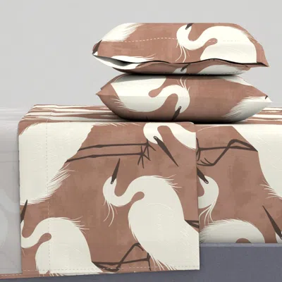 Spoonflower Mocha Mousse Heron Queen Sheet Set In Brown