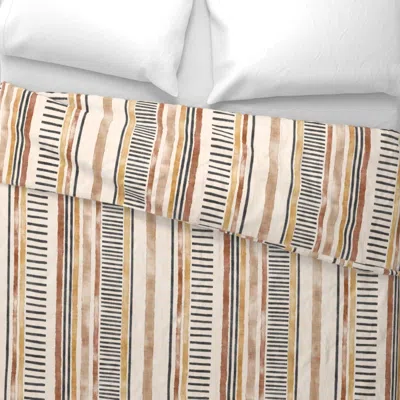Spoonflower Mod Gold - Rust - Charcoal Stripes (offwhite Linen) Teatowel 14" Euro Pillow Sham