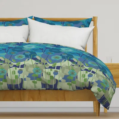 Spoonflower Mod Poppies-deep Blue Duvet Cover