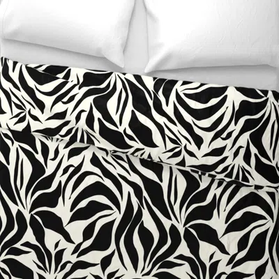Spoonflower Modern Abstract Petals - Black And White Wide Cotton Sateen 3.5 oz 26" X 20" Standard Knife Edge