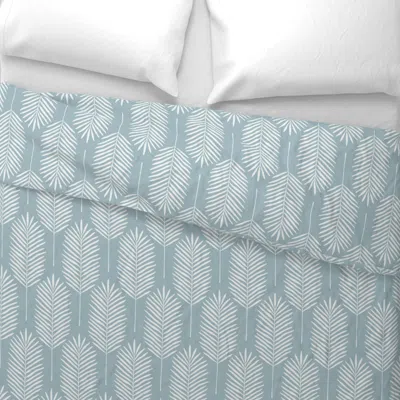 Spoonflower Modern Coastal Palm Fronds - Straight - Scandi Blue And White 1 - Medium King Pillow Sha