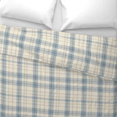 Spoonflower Modern Denim Blue Stone Grey & Cream Traditional Plaid Kids Bedroom Nursery Euro Pillow